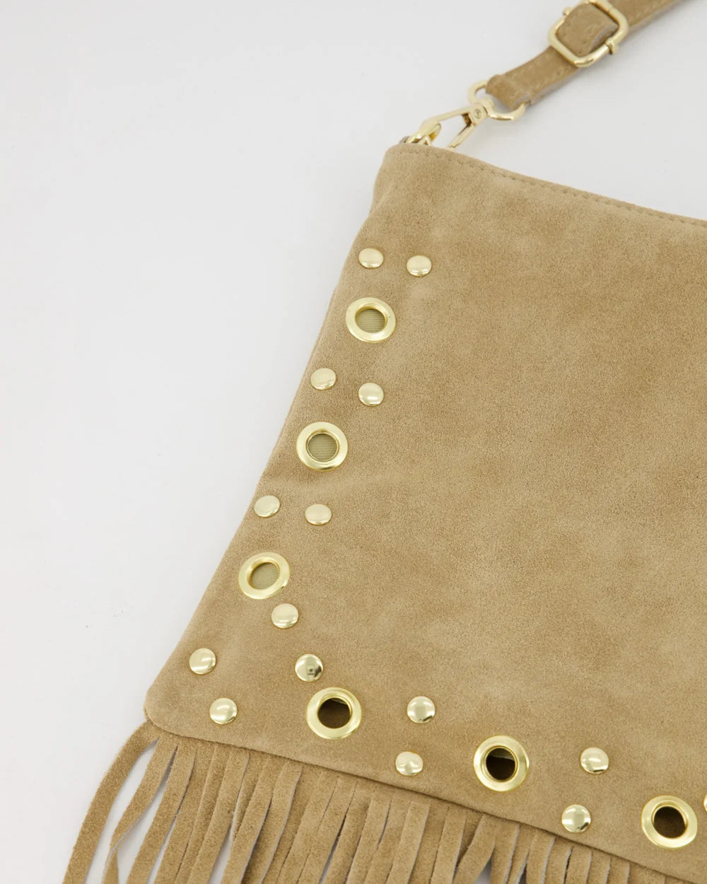 Indigo - Suede - Crossbody tas - Sand 04- Goudkleurig